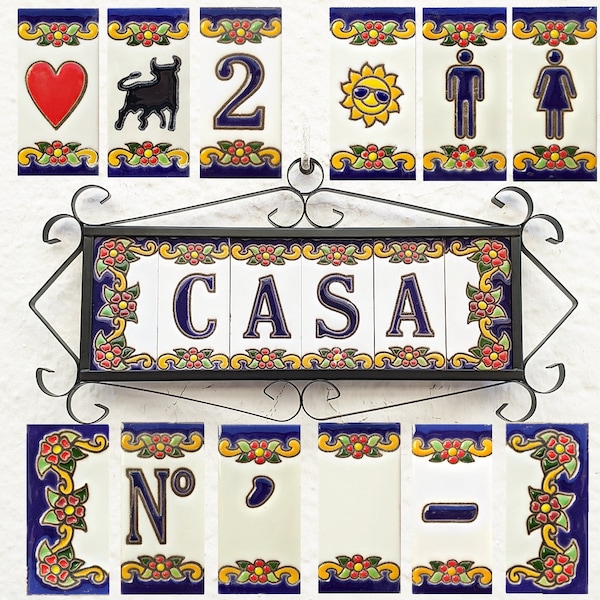 Letras y números de cerámica 7.5cm. (3") para la pared - Letras y números esmaltados - Modelo MARBELLA-mini" - Ceramic tile letters/numbers