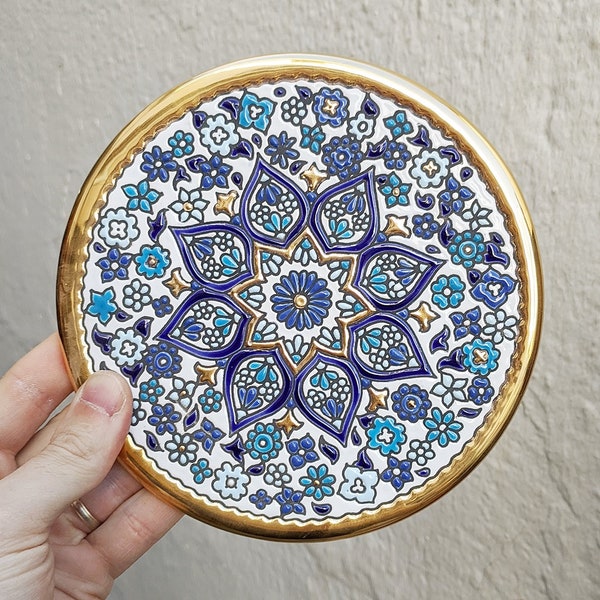 17cm (6.7") Sevillian plates in "Cuerda Seca" Style - 24k gold - Made in Seville, Andalusia, Spain - Andalusian wall plates - Spain