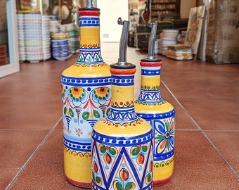 Ceramic Oil Cans, Cruets - Toledo (Spain) - Spanish ceramic oiler can - Oil container - Oil and vinegar set - Ceramic Combo -