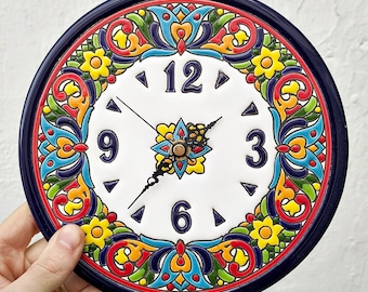 Spanish ceramic clock - 22cm. (8.7") - enameled by hands - dry cord - Seville - Andalusia - Andalusian wall ceramic clock - from Spain -