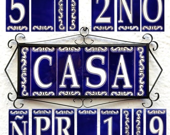 Ceramic letters and numbers 11cm. (4.3") for wall - Hand enameled in Spain - "AZUL-COBALTO" model - Ceramic tile letters & numbers
