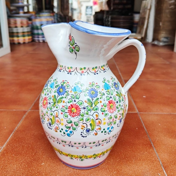 Hand Painted Sangria Pitcher, 2 Liters 67oz, puntilla Decoration 27 Cm.10.5  Toledo spain Sangria Pitcher Pot Sangaree 