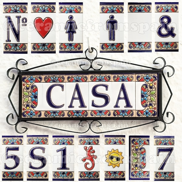 Lettere e numeri in ceramica 7,5 cm. (3") da parete - Lettere e numeri smaltati - Modello "Ibiza" - Lettere e numeri in ceramica -