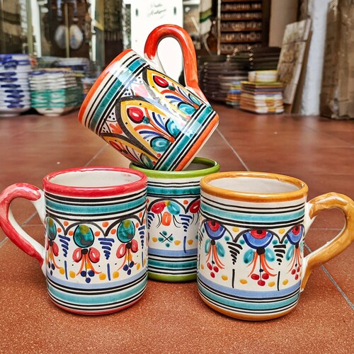 Set of 2 Handpainted Ceramic Mugs green/blue Etsy