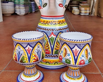 Hand Painted Ceramic Sangria Set - 2 liters (67oz) - Toledo, Spain - Sangria set - Ceramic pitcher and two cups - Sangaree Set -