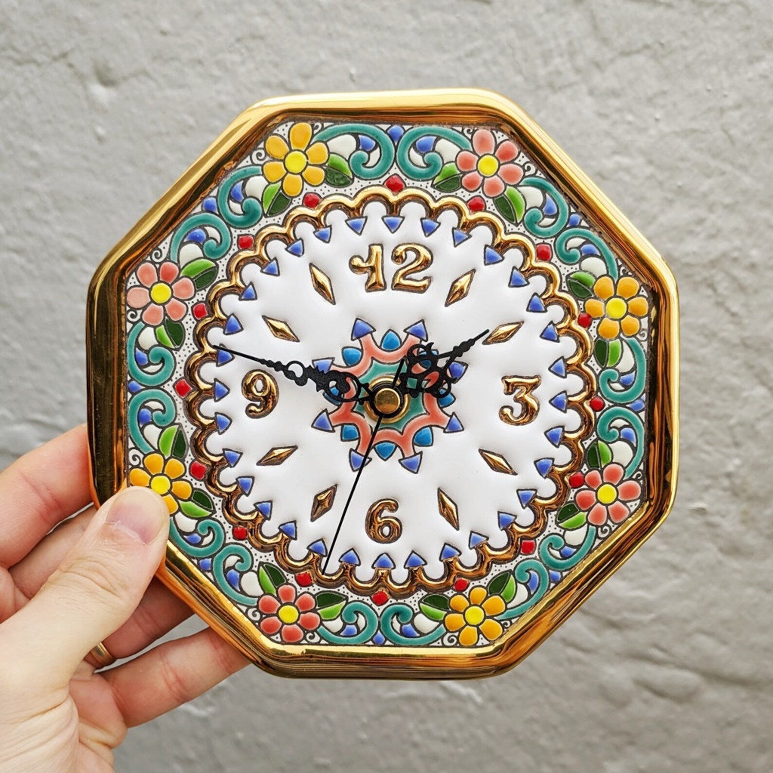 Spanish ceramic clock 17cm.6.7 enameled by hands Etsy