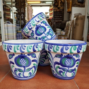 19.5cm. (7.5") - Set of 3 "Granada" style pots - Hand painted - Ceramics from Granada (Spain) - Granada Ceramic plants pots - Planter