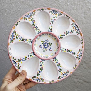 Ceramic egg plate 24,5 cm. 10 Toledo Spain Ceramic eggs plate Eggs tray deviled eggs Tableware decoration Rosa