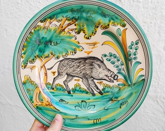 28cm hand painted plate. (11 in.) decoration "Montería" - Hanging plate - Hand painted - Toledo - Wall ceramic plate - Dog -