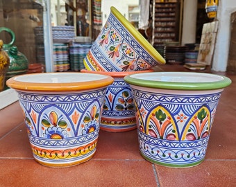 22cm. (8.7") - Ensemble de 3 jardinières en céramique - Peintes à la main - Style "Colores" - Tolède (Espagne) - Ensemble de pots de fleurs en céramique -