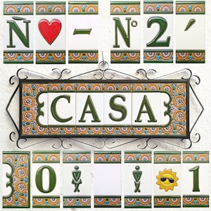 Ceramic letters and numbers 11cm. (4.3") for the wall - Glazed by hand in Spain - Model "ARCOS-VERDE" - Ceramic tile letter & numbers