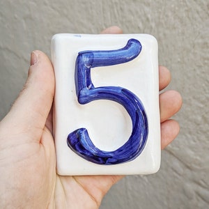 Handmade ceramic numbers - For wall - Blue numbers made by hands - Numbers for home - Customizable Ceramic tile address numbers