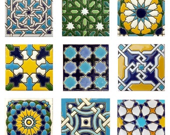 Piastrelle in ceramica andaluse - 7,5 cm (3"), piastrelle spagnole per fai da te, piastrelle decorative, piastrelle a mosaico, piastrelle in ceramica, sottobicchiere, piastrelle spagnole