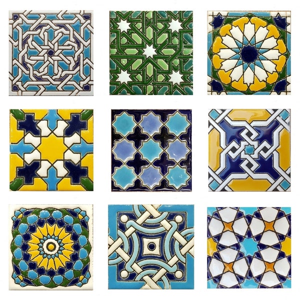 Andalusische Keramikfliesen – 7,5 cm (3 Zoll), spanische Fliesen für Heimwerker, dekorative Fliesen, Mosaikfliesen, Keramikfliesen, Untersetzer, spanische Fliesen