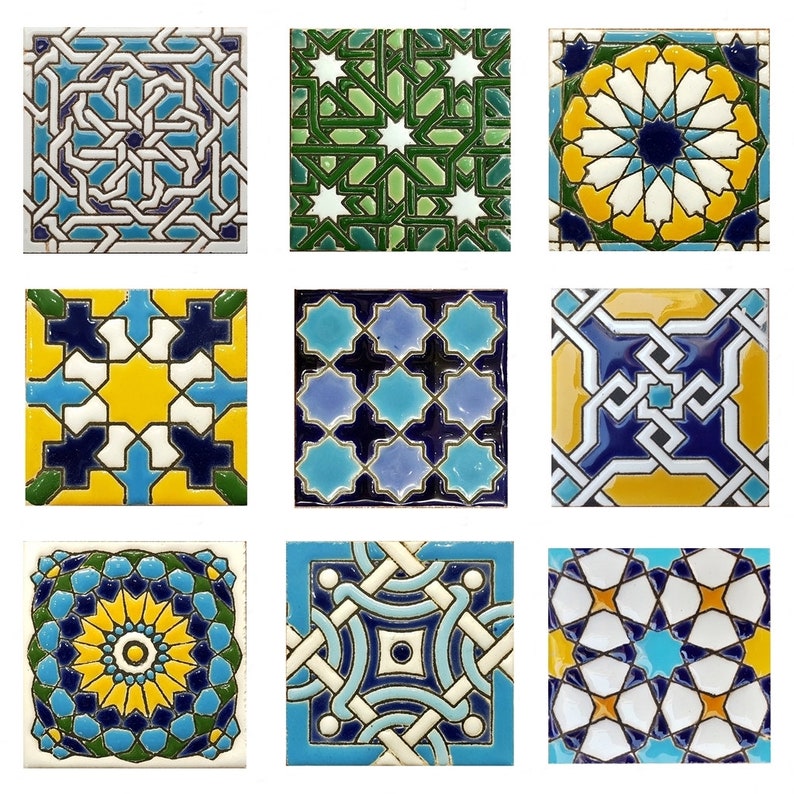 Carreaux de céramique andalous 7,5 cm 3, carreaux espagnols pour bricolage, carreaux décoratifs, carreaux de mosaïque, carreaux de céramique, dessous de verre, carreaux d'Espagne image 1