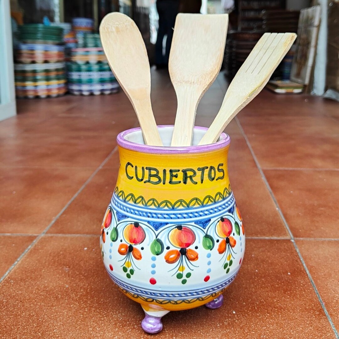 Pot for Kitchen Utensils 20cm.8 Hand Painted Spain Utensil Holders/canister Utensil Pot Porte