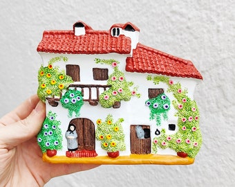 Spanish ceramic houses with flowers - Vintage - Márquez Ceramics - Handmade Cottage - Terracotta - Made in Andalusia, Spain.