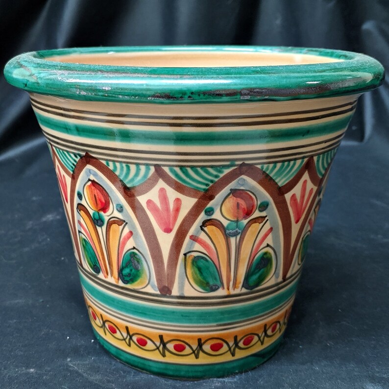 Set of 3 Ceramic Pots Hand Painted green Style Etsy