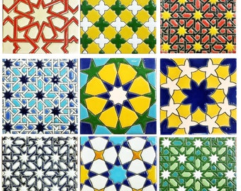 Carreaux de céramique andalous - 11 cm (4,3") , Carreaux espagnols pour le bricolage, Carreaux décoratifs, carreaux de mosaïque, sous-verres en céramique, carreaux muraux espagnols -