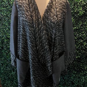 Artisan made grey/black wool wrap coat - S/M