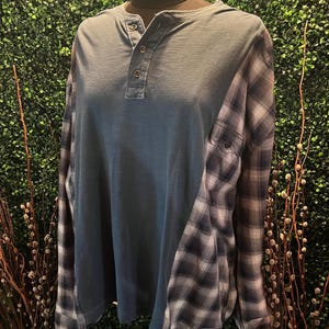 Blue and Grey Plaid Reworked shirt - Size L