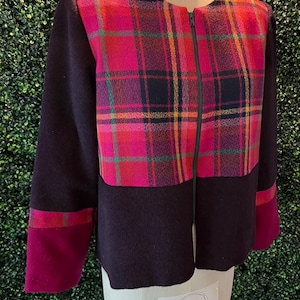 Artisan made vibrant pink and purple wool plaid jacket! - Size Large