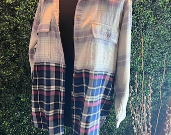 Camisa de franela abotonada renovada - Talla grande/XL