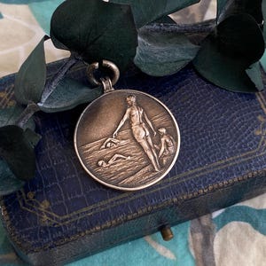 Antique silver swimmer/swimming pendant medal from 1929