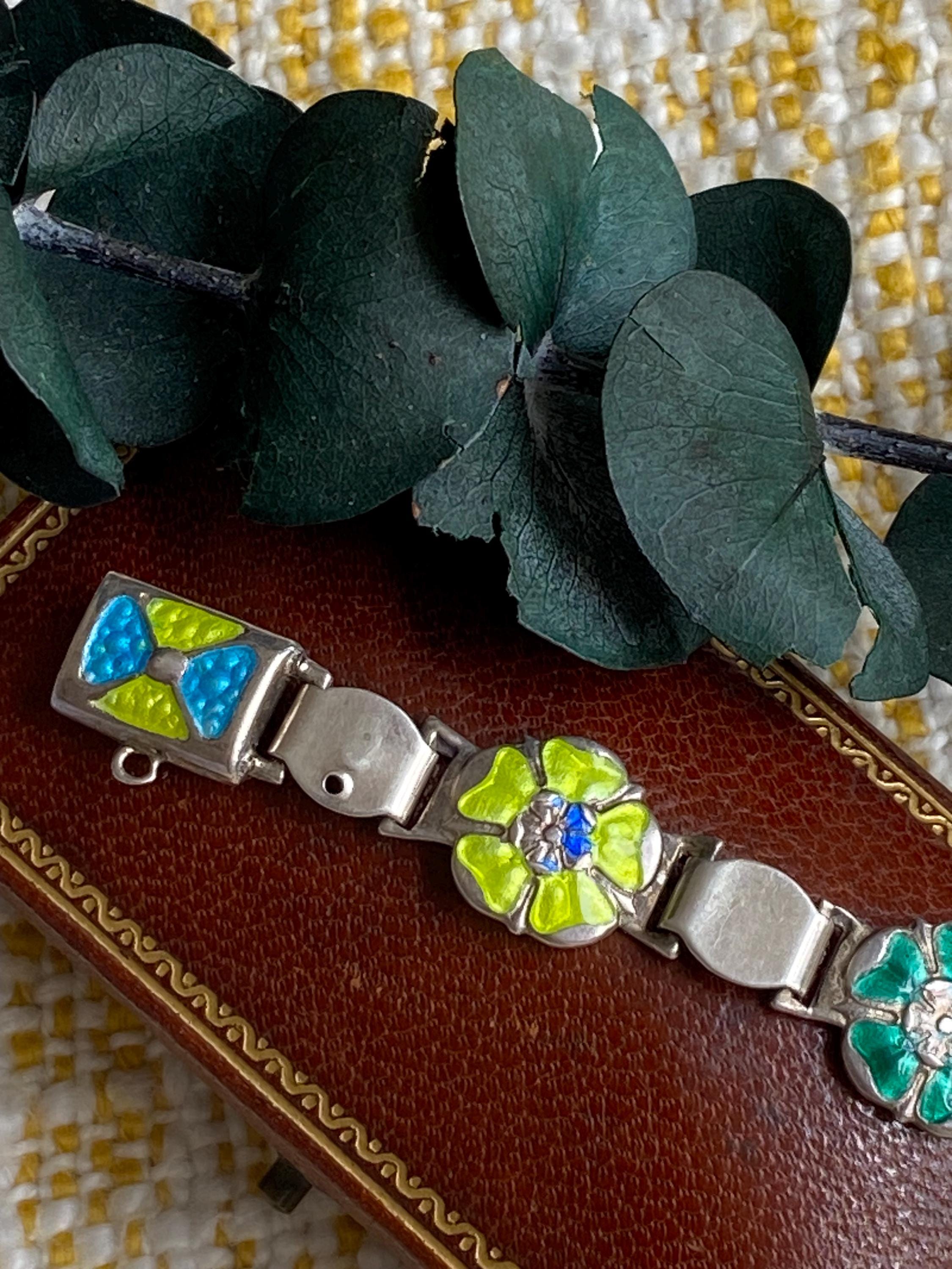 Vintage silver enamel bracelet fully hallmarked