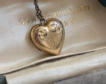 Vintage gold heart locket. Engraved rolled gold locket