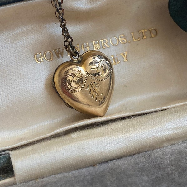 Vintage gold heart locket. Engraved rolled gold locket