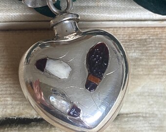 Vintage silver Shibayama puffy heart pendant. Japanese  insect bottle pendant