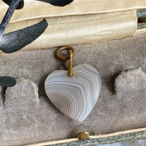 Antique banded agate heart charm pendant