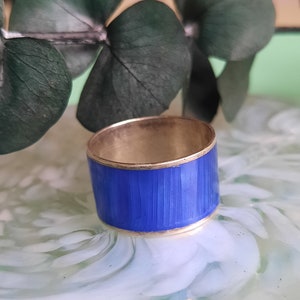 Vintage blue enamel ring. Silver band with guilloche enamel