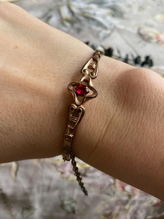 Antique Victorian ruby paste hinged bangle - image 3