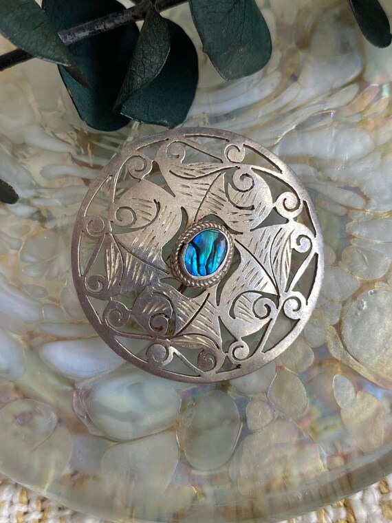 Broche En Argent Massif Avec Pierre Verte - Style Celtique - Fabriquée En France