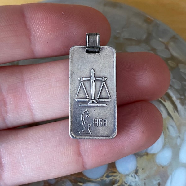 Vintage fine silver ingot Libra pendant