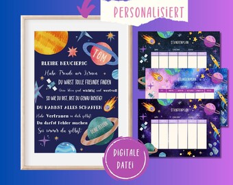 Space gift enrollment, affirmation poster space, school bag astronaut, school child gift personalized, optional + timetable