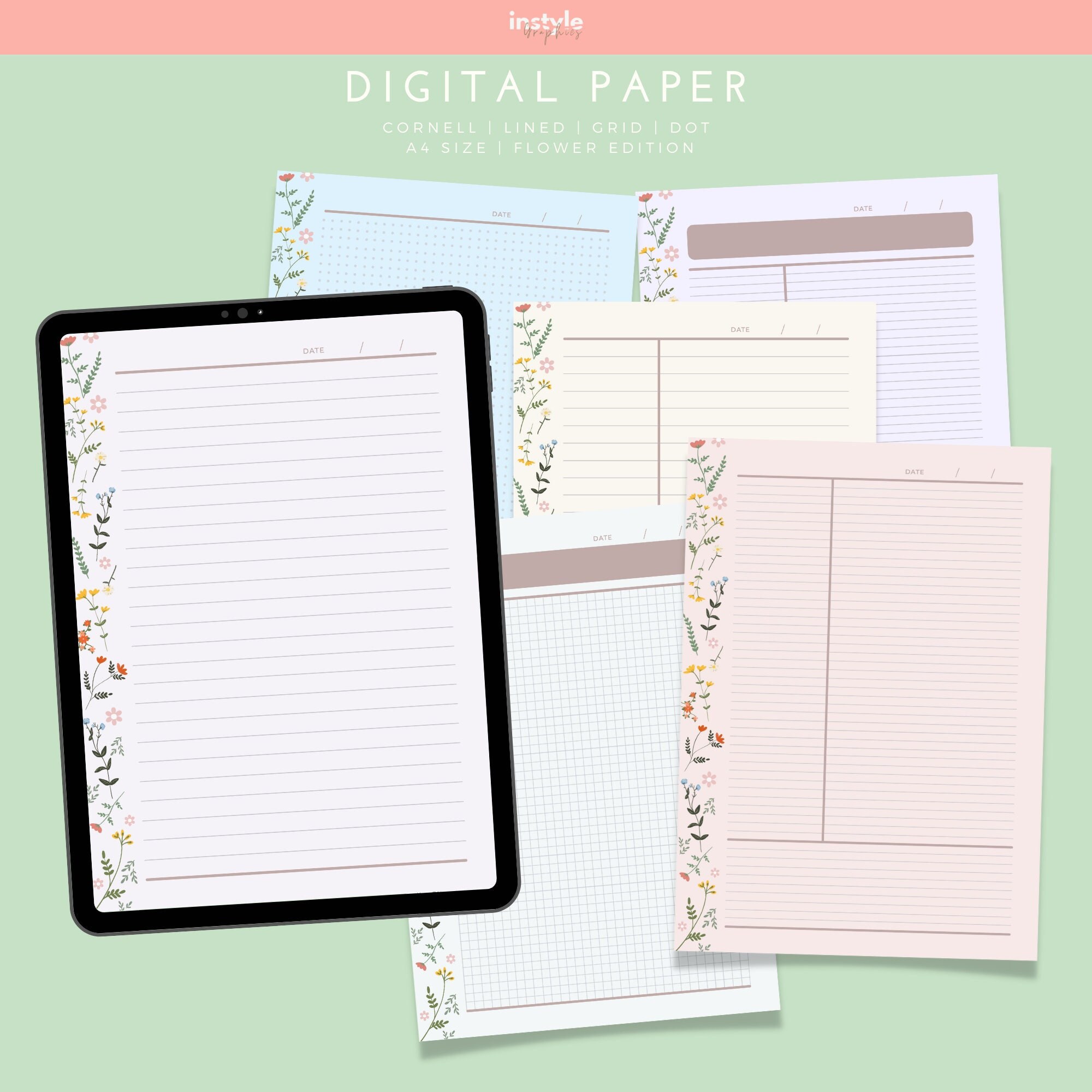 Digital Paper Template | Cornell Notes | Lined Paper | Grid Paper ...