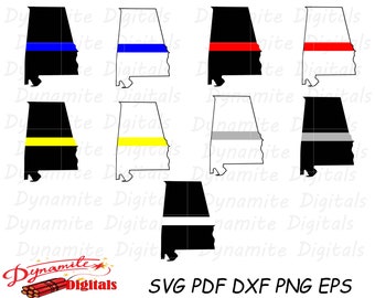 Police, fire, EMS, dispatch, tow truck, corrections, thin line, thin color line, Alabama State outline, Alabama, Alabama cut file, svg, png