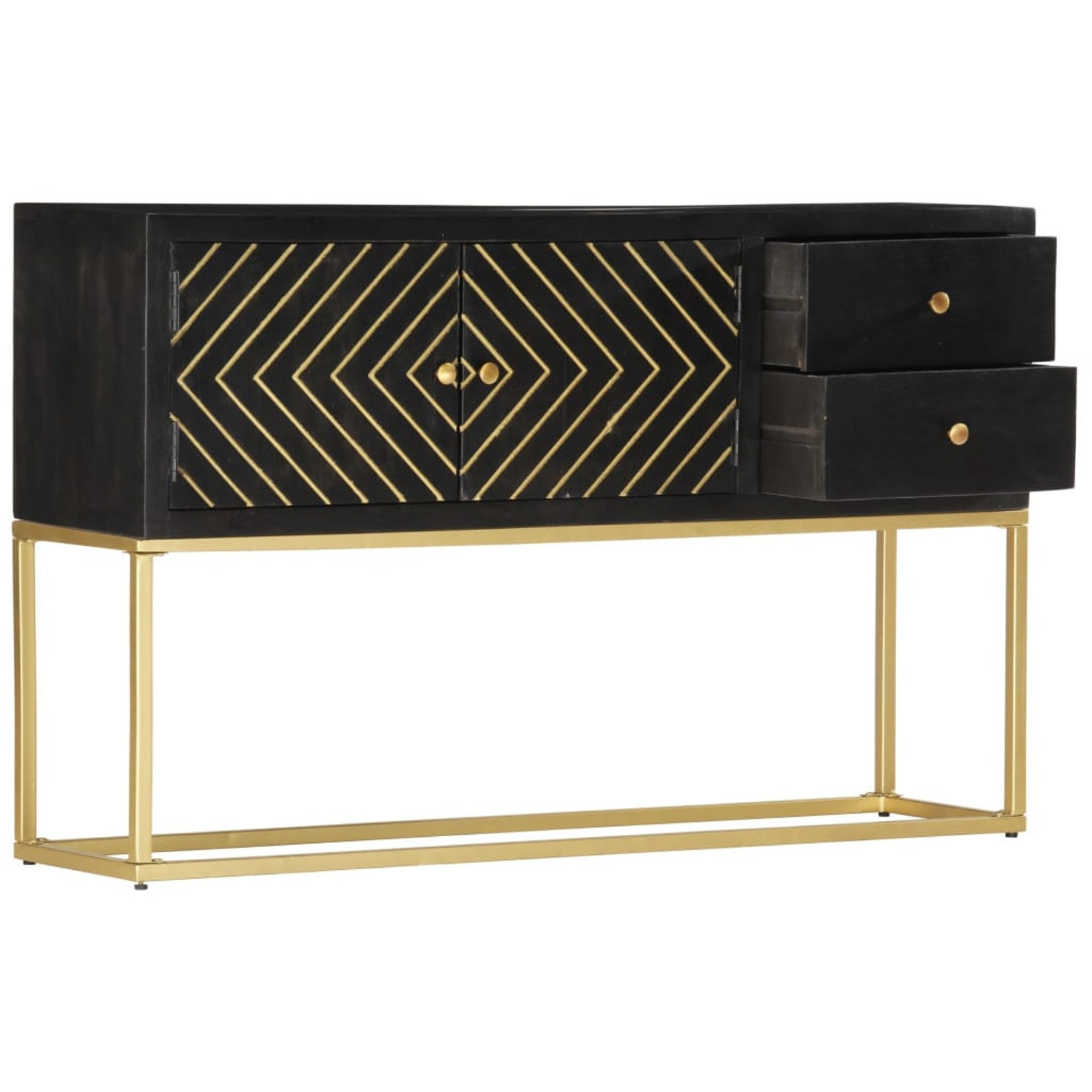 Art Deco Style Low Sideboard Black and Gold 120x30x75 cm Solid Etsy