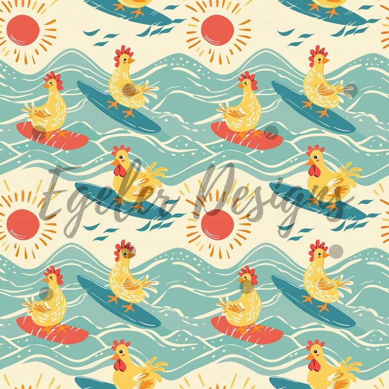 Chicken Wave Pattern Surfing Summer Chickens Seamless | Chicken Pattern | Chickens Seamless ...