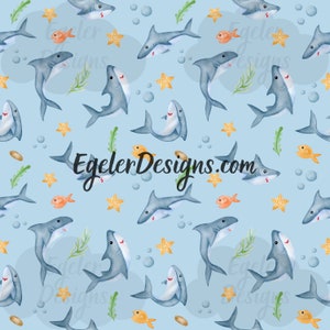 Seamless pattern, shark pattern, ocean pattern, seamless, pattern, digital download, scrapbooking, png, shark clipart, watercolor pattern