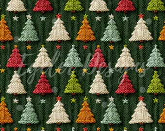 3D Christmas Tree Faux Knit Seamless, Embroidery, Embroidery Seamless, Girly 3D Christmas Crochet Texture Digital Paper for Print