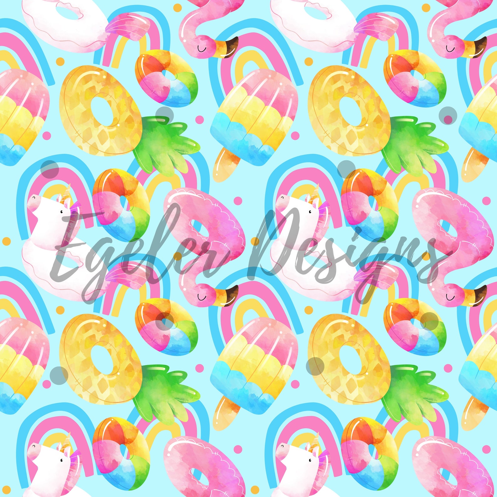 Patterned Floaties Pool Floaties Seamless Pattern, Unicorn Float Seamless, Rainbow Digital ...