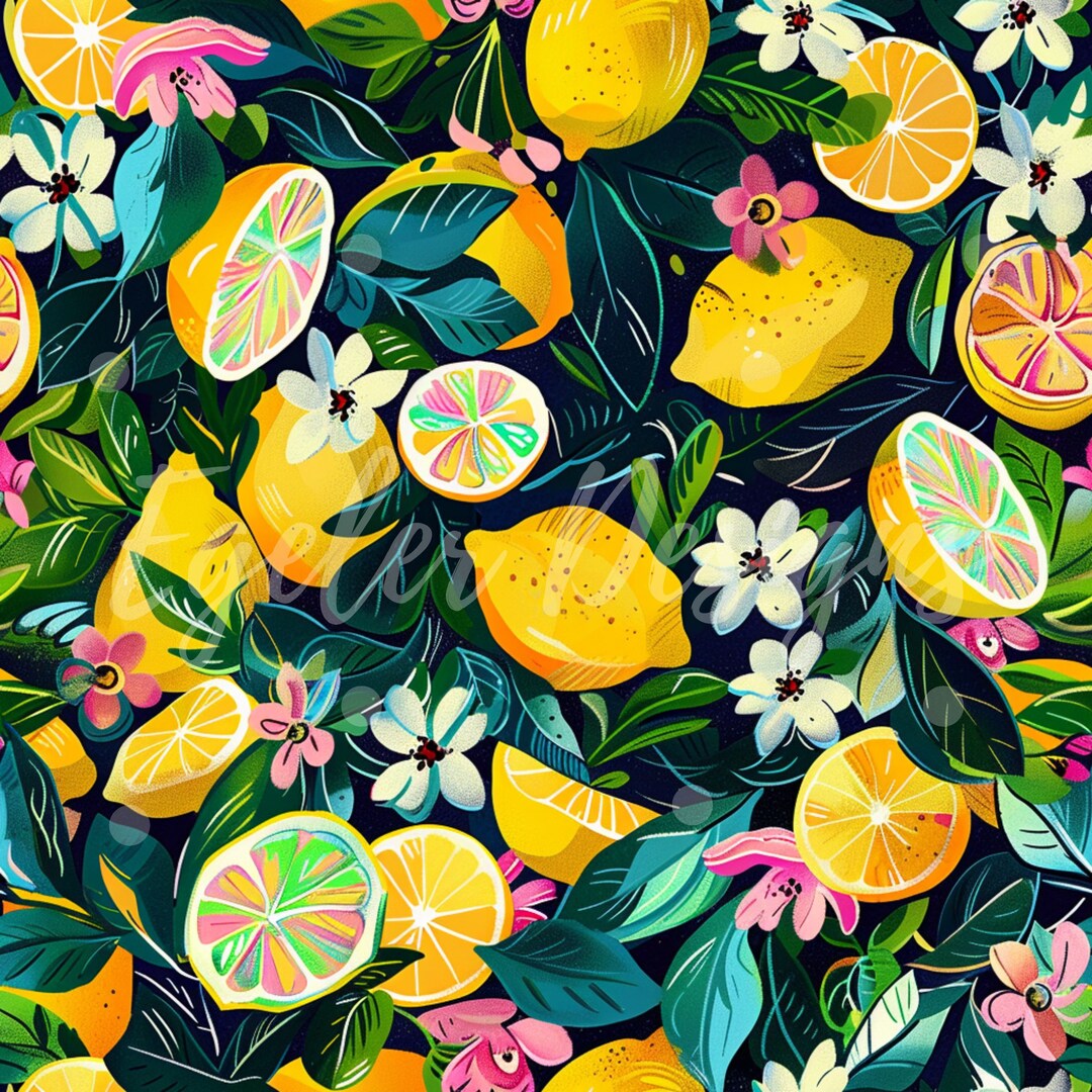 Lemon Floral Seamless Pattern, Bright Floral, Floral Pattern, Spring ...