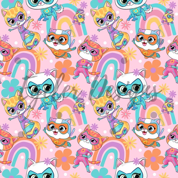 Super Kitten Pattern, Seamless Magic Pattern, Digital Download, Pattern For Fabric, Seamless Files, Character Pattern, Seamless, Digital,PNG