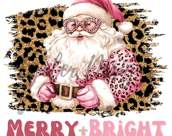 Leopard Merry Christmas PNG, Pink Christmas Png, Christmas Png, Retro Christmas Png, Santa Claus Png, Christmas Sublimation Designs