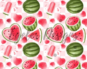 Watermelon seamless patterns, summer digital pattern, heart watermelon seamless, digital download, seamless fruit pattern, png, scrapbooking