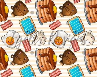 Kawaii breakfast seamless, pattern, pancake digital, bacon files, breakfast clipart, printable, baby shower gift, png, wall art print, svg